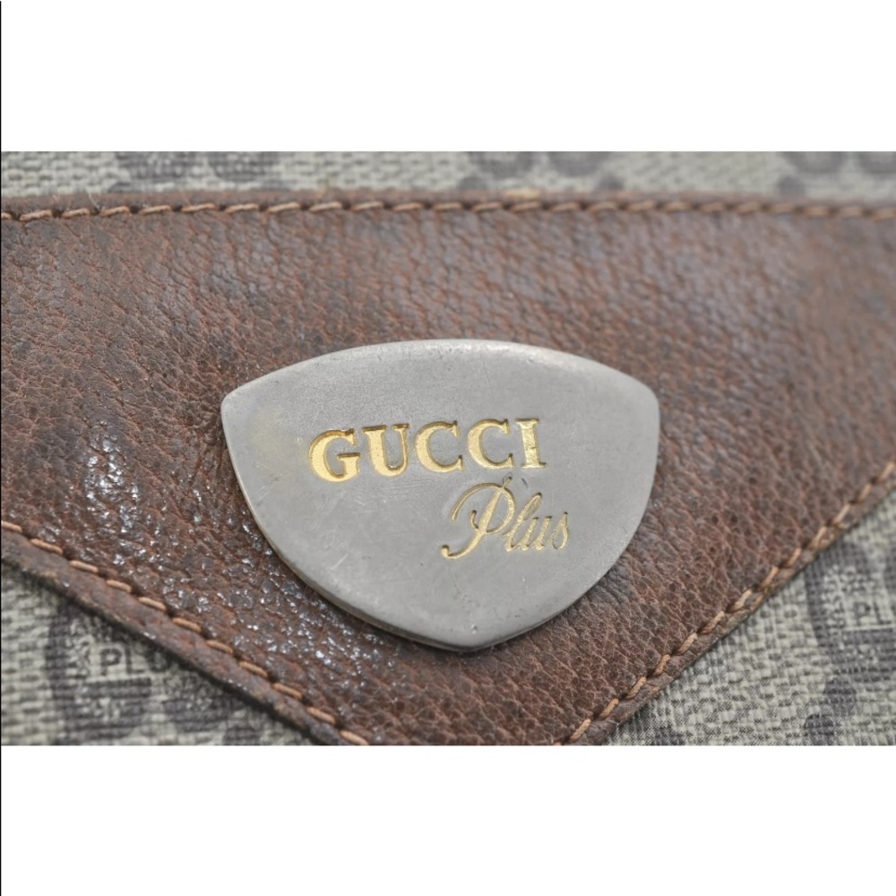 Auth GUCCI Plus Web Sherry Line GG Plus Shoulder Tote Bag PVC Leather Brown - Picture 11 of 13
